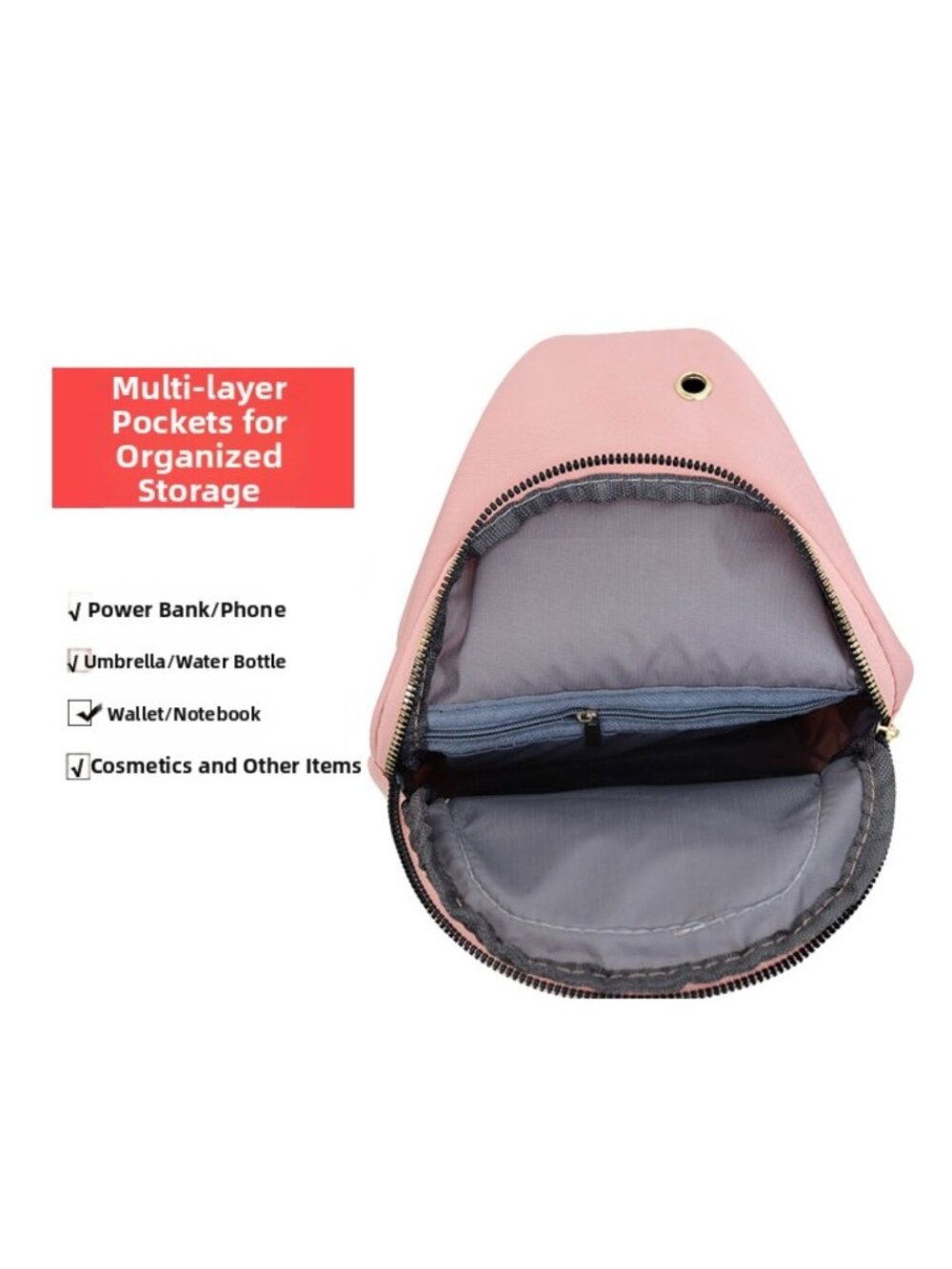 Quilted Black Nylon Crossbody Sling Bag With Gold Zippers & Adjustable Strap - L - Picture 8 of 8